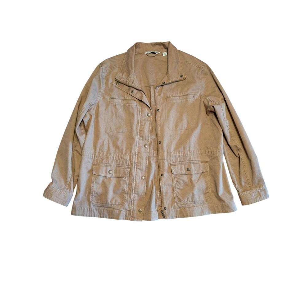 LL Bean Jacket Womens XL Tan Utility Field Coat Safari Outdoor Workwear Barn